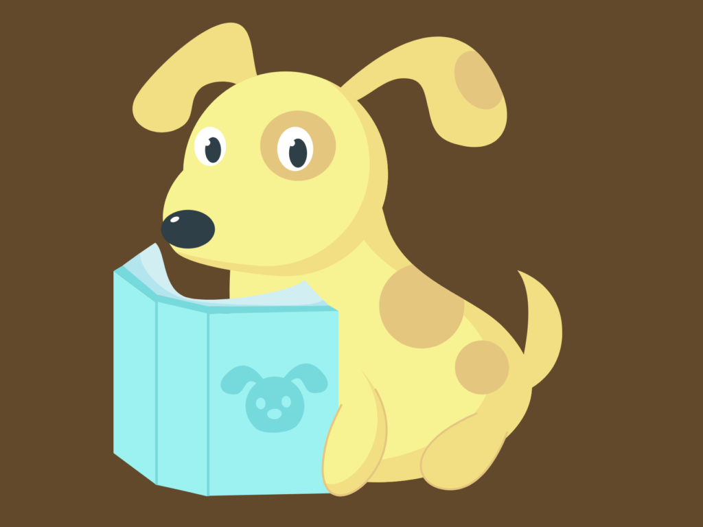 Picture of puppy reading a book